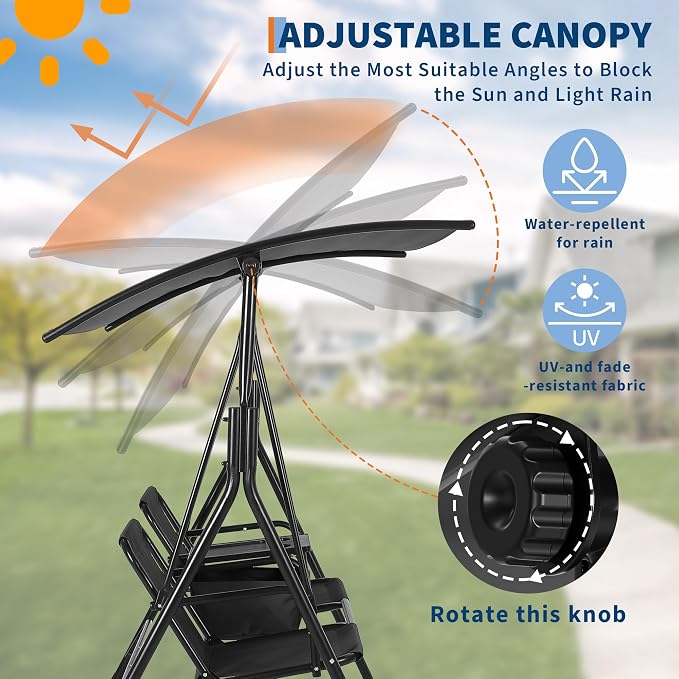 2-Person Porch Swing with Cup Holders, Pivot Storage Table & Cooler Bag - Image 5