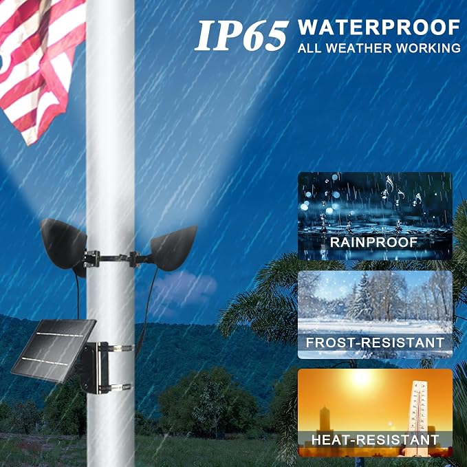 Solar Flag Pole Light 3 Super-Spotlights LEDs, Adjustable Metal Clamps Fits - Image 5