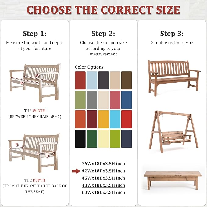 Premium Outdoor Bench Cushions for Patio Furniture 3.5inches Memory Foam Bench - Image 3