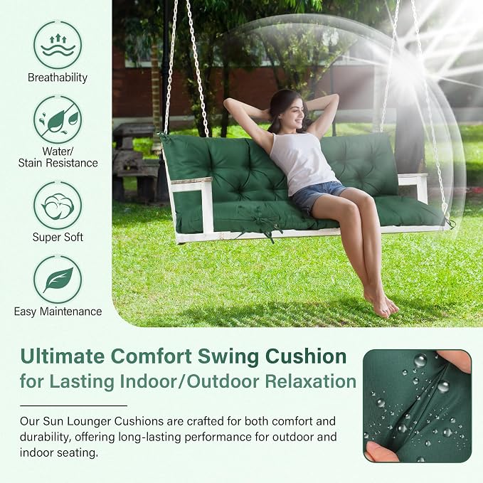 Waterproof Porch Swing Cushions 60 Inch, 2 3-Seater Replacement - Image 2