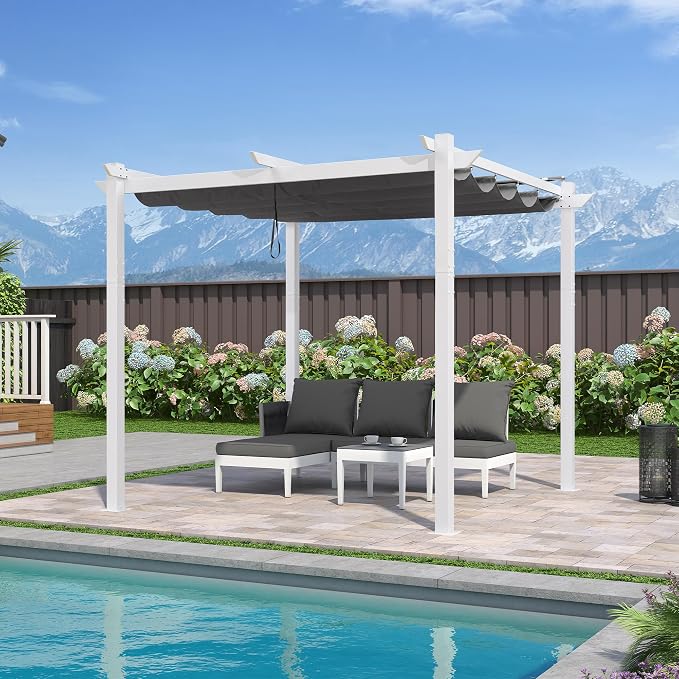 PURPLE LEAF 10' x 10' Outdoor Aluminum Pergola White Heavy-Duty Retractable by Unknown