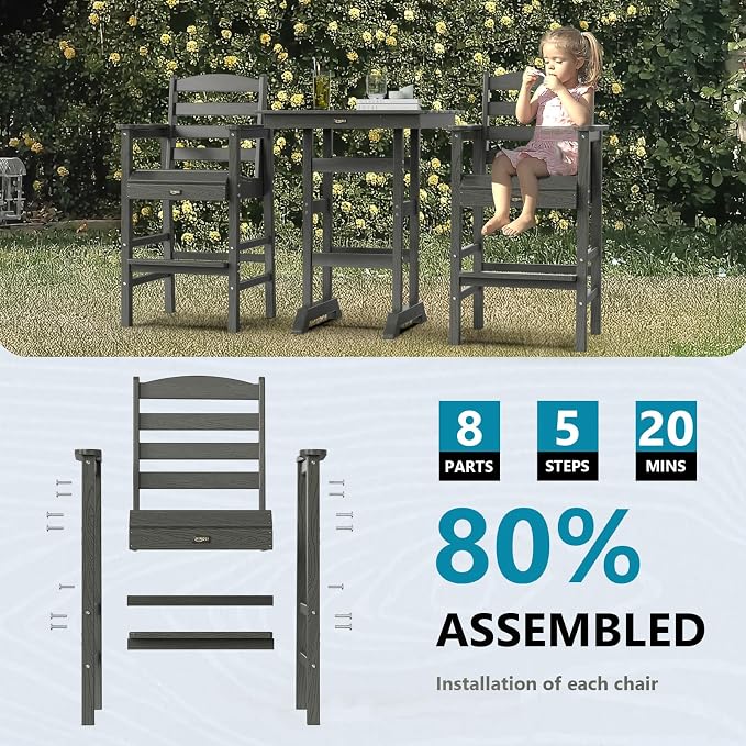 VINGLI 5-Piece Adirondack Outdoor Patio Bar Table and Chairs Set, HDPE Bar Set - Image 7