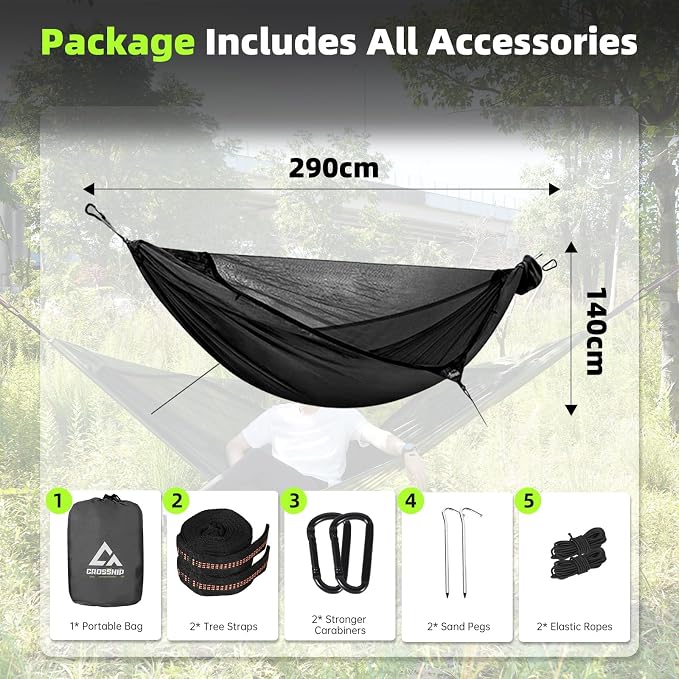 Camping Hammock with Mosquito Net – Portable Parachute Nylon Hammock Tent with - Image 4