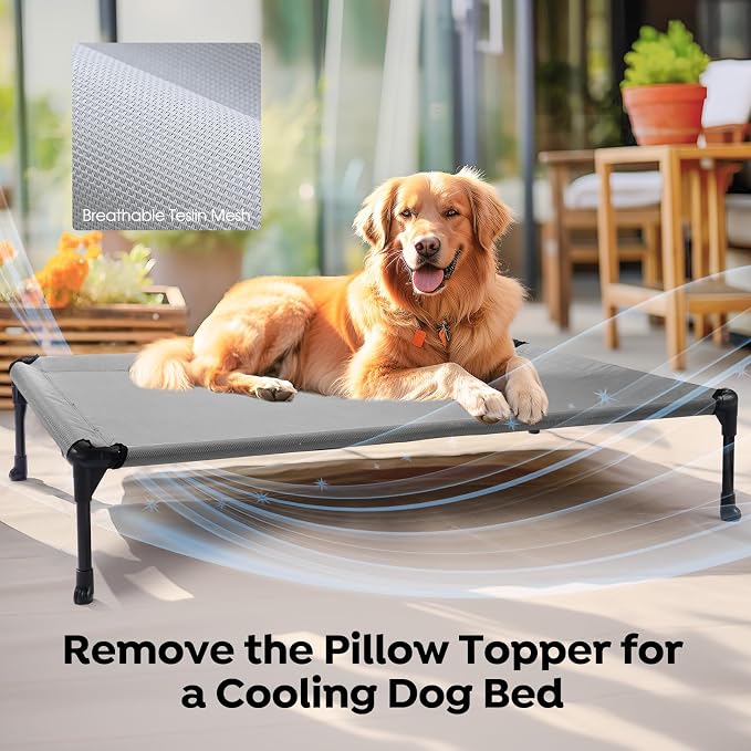 Veehoo Cooling Elevated Dog Bed Add Removable Waterproof Bolster Cushion Mat - Image 5