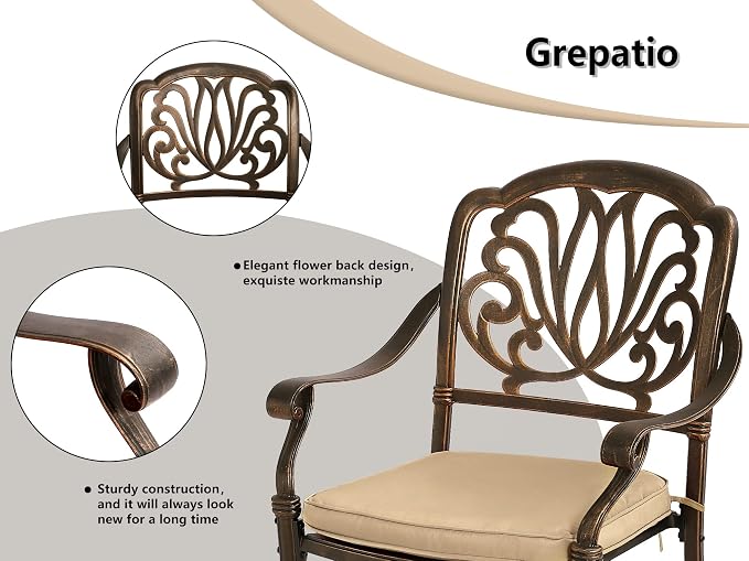 Grepatio 7 Piece Patio Dining Set Outdoor Dining Set Cast Aluminum Furniture Set - Image 2