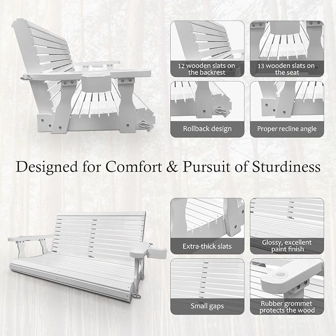 Wooden Porch Swing 2-Seater, Bench Swing - Image 4