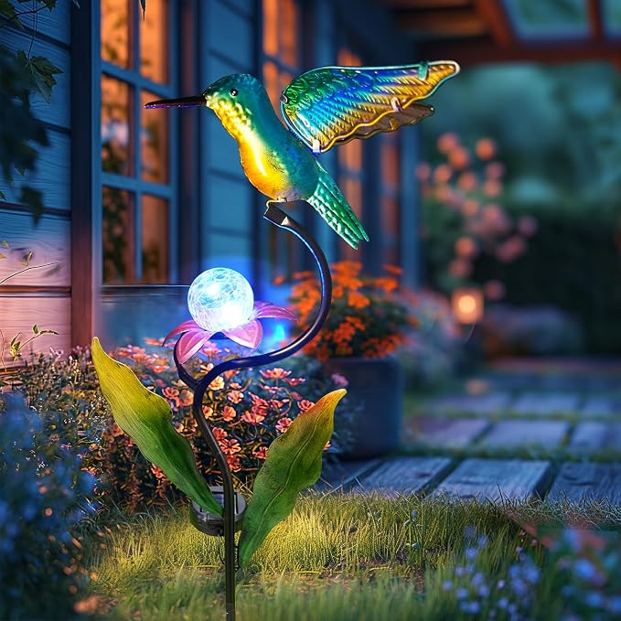 HONGLAND 46 Inch Solar Hummingbird Lights, Solar Garden Decor - Image 6