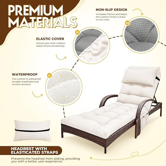 Outdoor Chaise Lounge Chair Cushion, Waterproof Outdoor Chair Cushions - Image 3