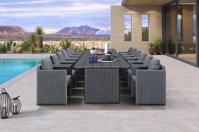 PURPLE LEAF 13 Pieces Outdoor Patio Dining Set Modern Extra Large by PURPLELEAF