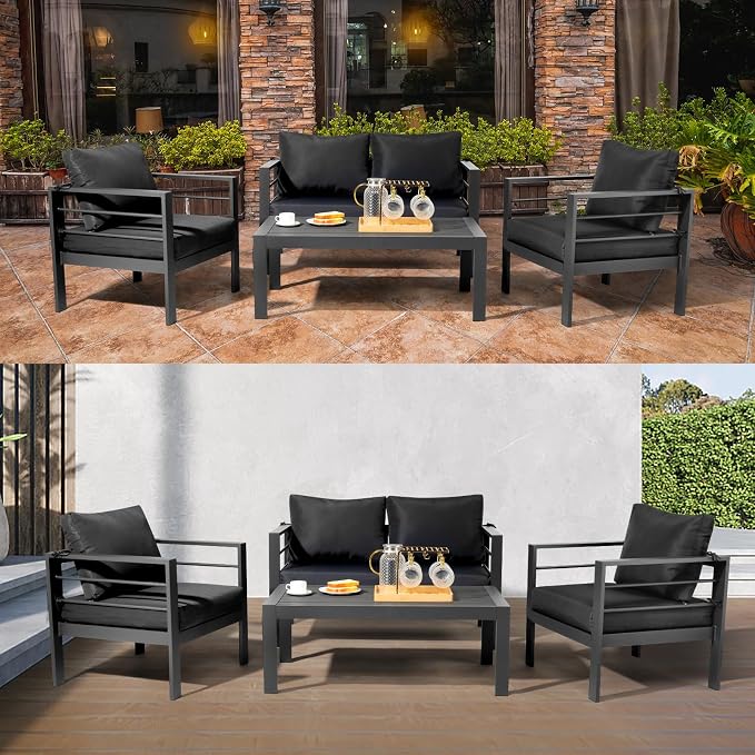 VINGLI 2-Piece Outdoor Patio Furniture Aluminum Love-seat and Coffee Table Set - Image 6