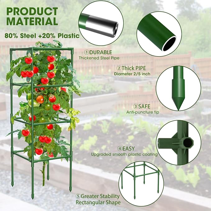 3 Pack Tomato Cages, Square Tomato Plant Stakes Support Cages Trellis - Image 4