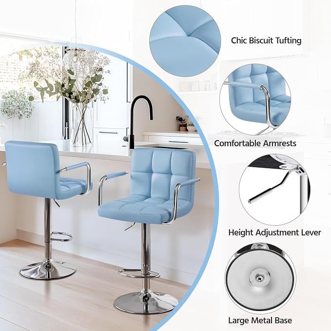 Yaheetech Bar Stools Set of 2, PU Leather Adjustable Swivel Barstools, - Image 5