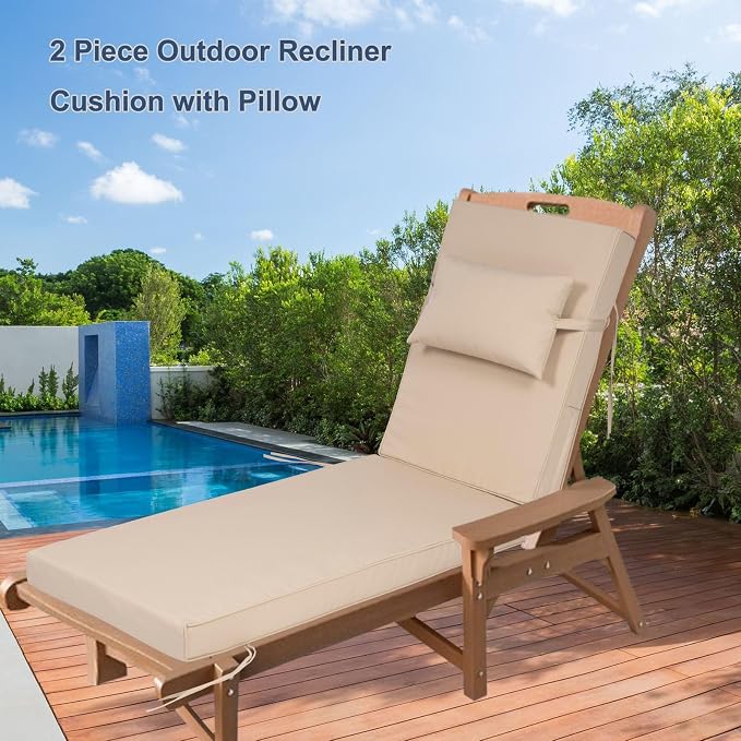 Outdoor Chaise Lounge Cushions Set of 2, Waterproof Fade Resistant Patio - Image 6