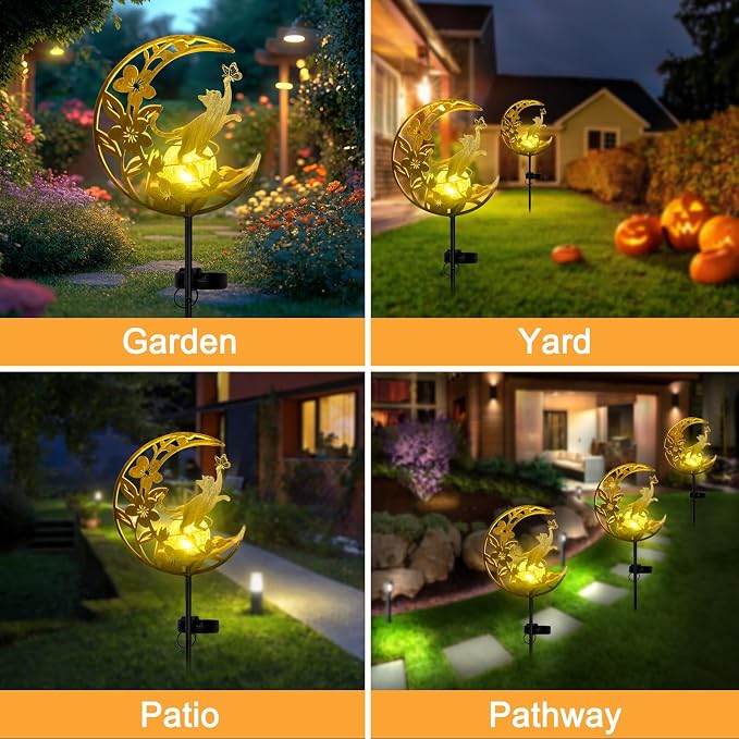 JOBOSI Solar Moon Cat Decorative Gift, Solar Moon Cat Ground Stake Light - Image 2