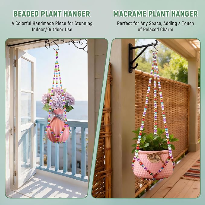 2 Pack Macrame Plant Hanger, Handmade Glass Bead Plant Hanger Colorful - Image 6
