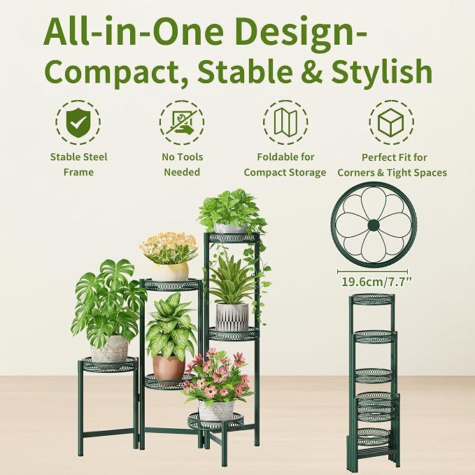 Metal Plant Stands Indoor Outdoor, 6 Tier Plant Stand Corner Plant Shelf - Image 5