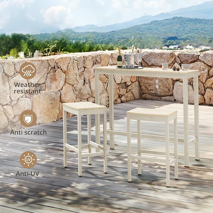 Outdoor Bar Height Table and Chairs Set, 3 Piece Patio Pub Bar Set - Image 8