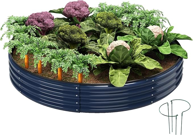 Galvanized Metal Planter Round Raised Garden Bed Kit by ZFHgarden