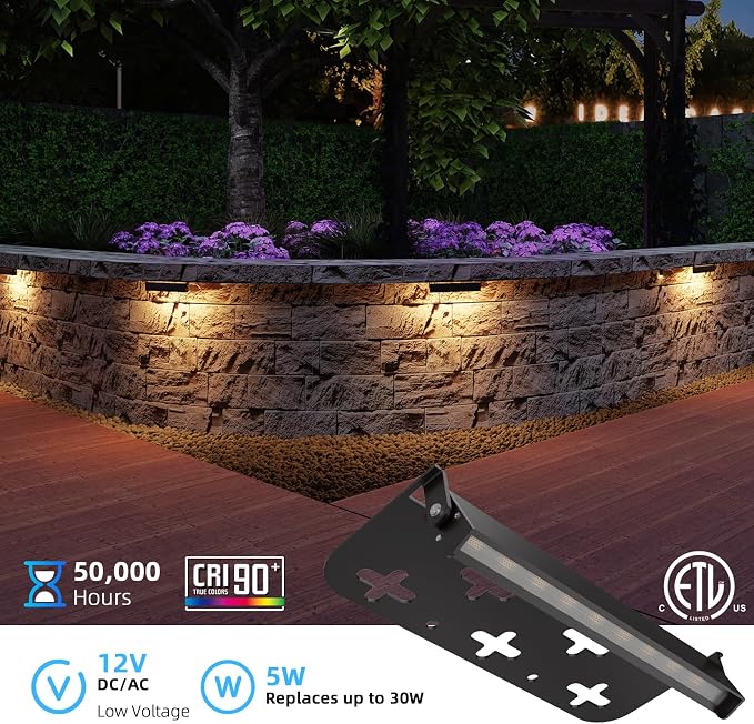 12 Pack 7 Inch Retaining Wall Lights, 5W LED Hardscape Lighting 12V AC/DC Low - Image 3