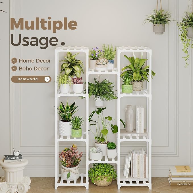 Bamworld White Plant Stand Indoor/Outdoor Ladder Plant Rack, 3 Tiers - Image 3