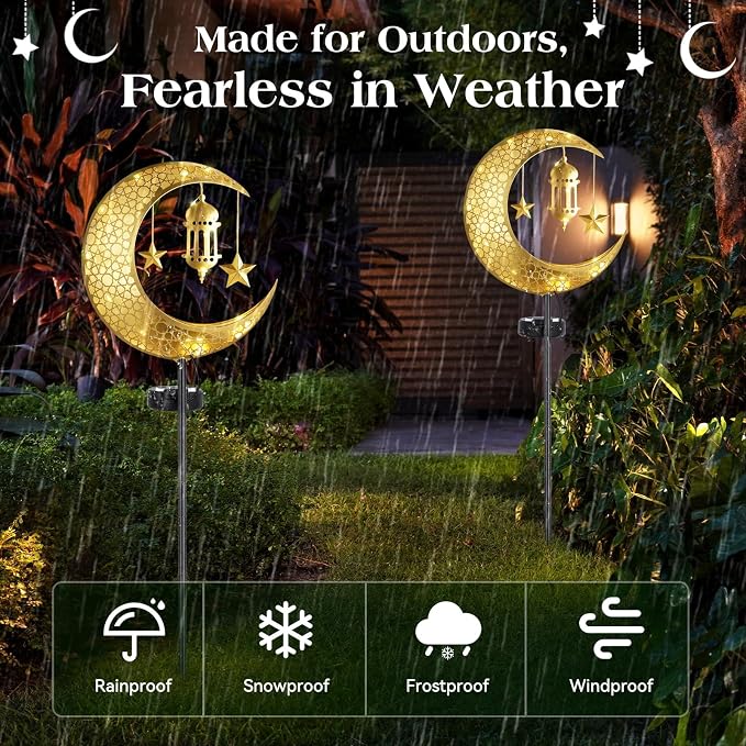 Lewondr 2Pcs Ramadan Solar Lights, Ramadan Decorations Outdoor, Metal Yard - Image 4