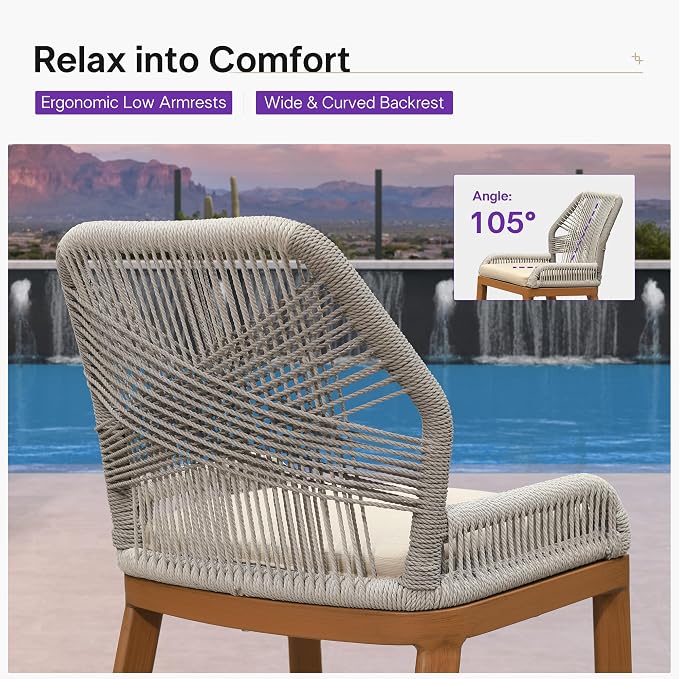 PURPLE LEAF Patio Sunbrella Bar Stools 28" H Set of 2 Handwoven Wicker Bar - Image 8