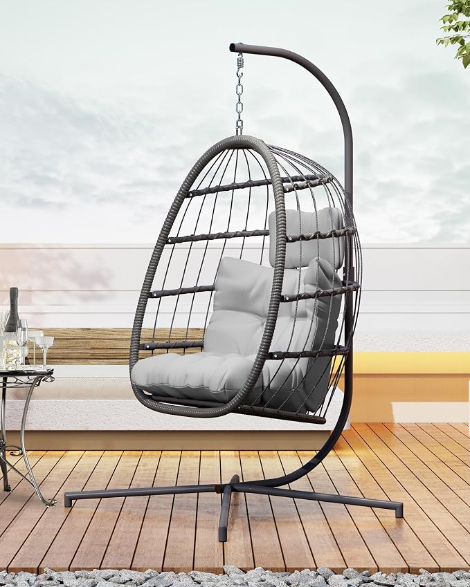 FREDEES Egg Swing Chair with Stand, Outdoor Hanging Egg Chair with Cushion - Image 4