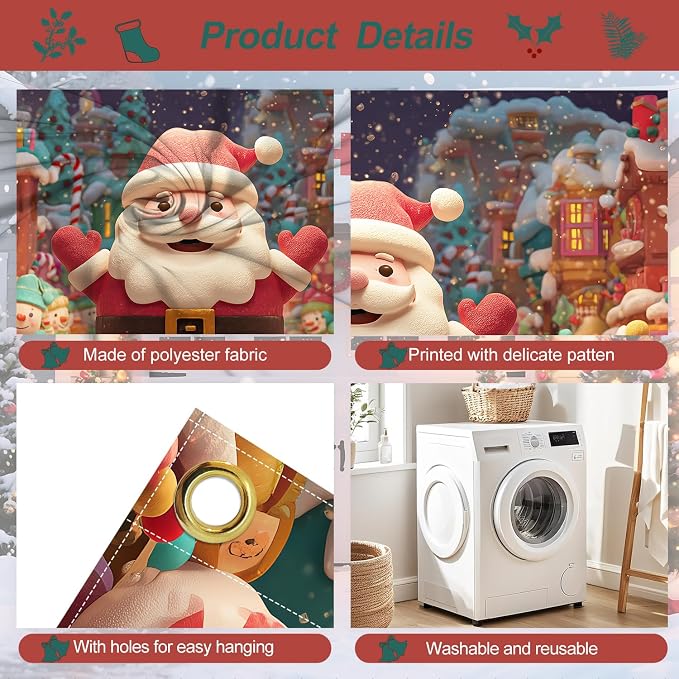Cute Santa Christmas Garage Door Decorations 6x13FT, Cartoon Snowman Town - Image 3