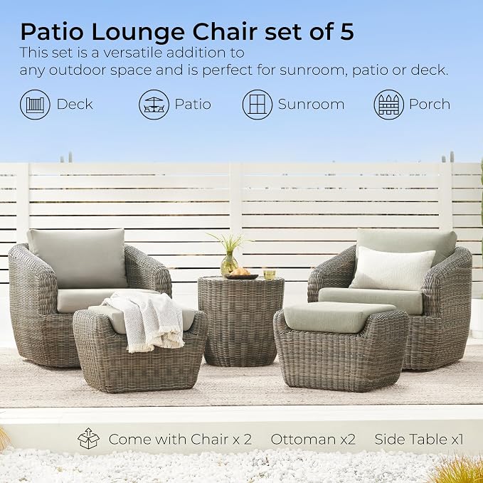 CHITA 5 Pieces Patio Wicker Furniture Set, Outdoor Rattan Bistro Set - Image 7