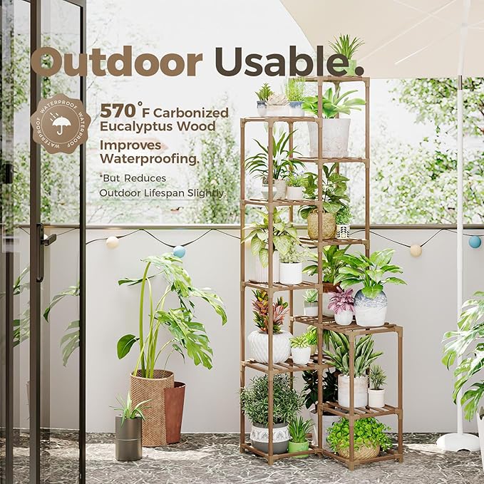 Bamworld 72" Tall Plant Shelf Indoor Outdoor Corner Plant Stand Large Plant - Image 4
