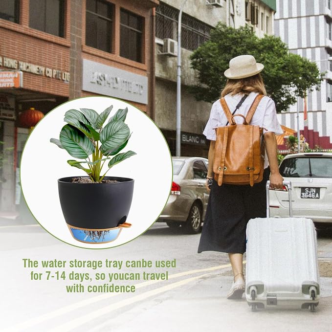 10 inch Self Watering Pots, 2 Pack Plastic Planters - Image 6