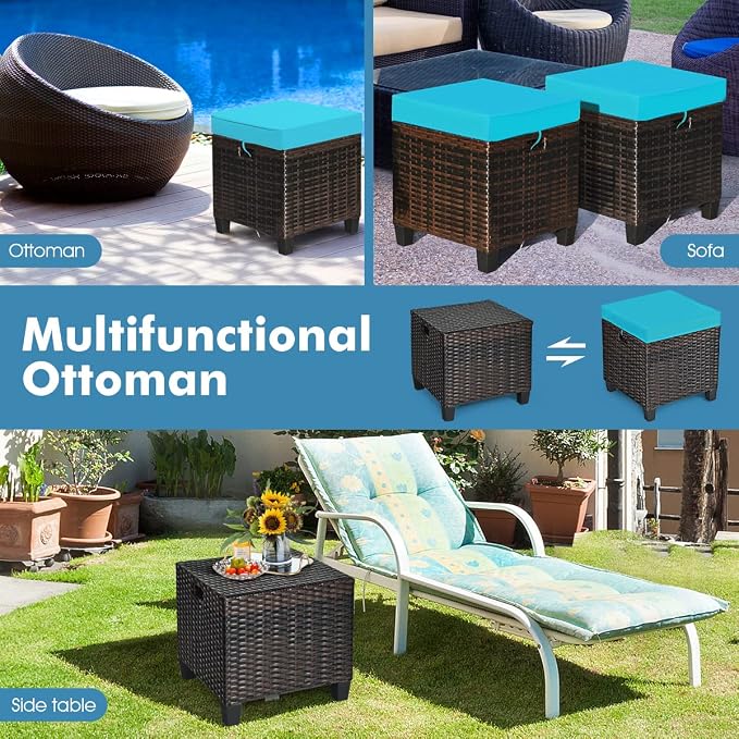 LDAILY Moccha 2 Pieces Patio Outdoor Ottoman, All Weather Rattan Patio Ottoman - Image 5