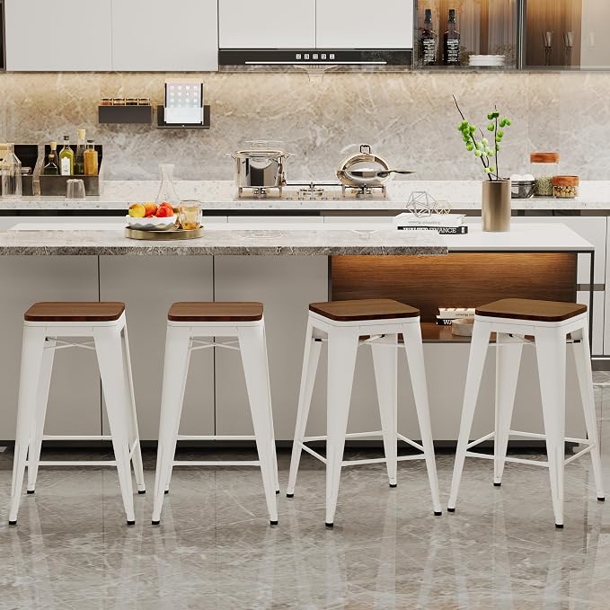 Alunaune 24" Metal Bar Stools Set of 4 Industrial Backless Counter Height - Image 3