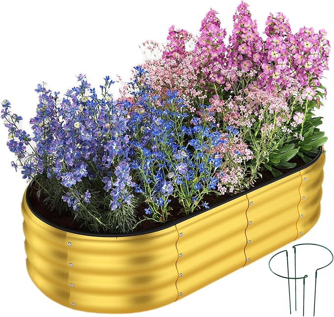 Galvanized Metal Planter Round Raised Garden Bed Kit by ZFHgarden
