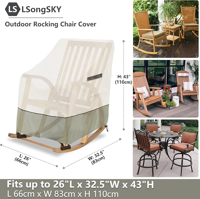 Outdoor Rocking Chair Cover 2 Pack, 100% Waterproof Heavy Duty Outdoor Chair - Image 2