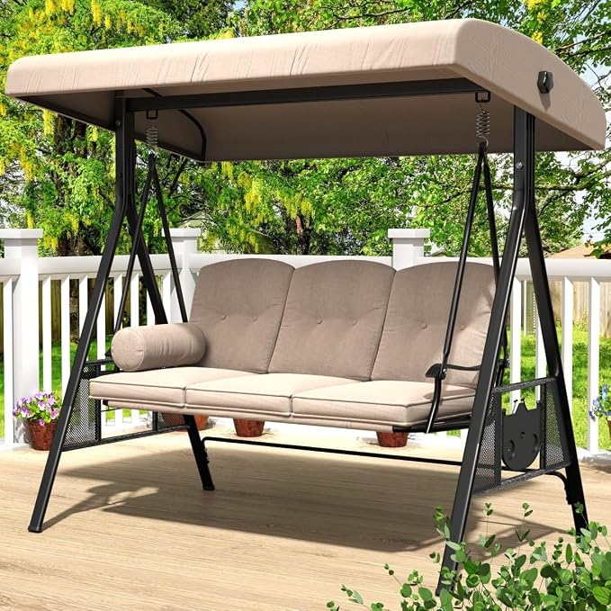 AECOJOY Outdoor Porch Swing, 3-Seat Porch Swing by AECOJOY