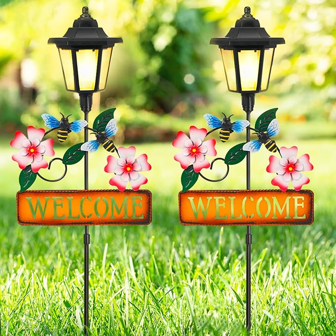 Lewondr Solar Garden Lights Bee, 37.4 Inch Solar Lamp Post Light by Lewondr