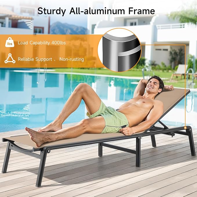 ONBRILL Aluminum Chaise Lounge Chair Outdoor, Foldable & Assembly Free Outdoor - Image 5