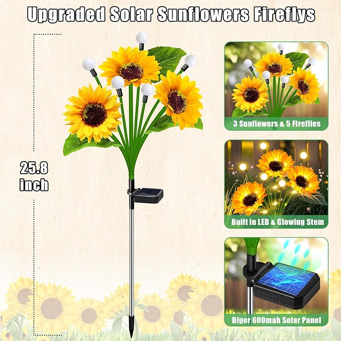 Solar Sunflower Lights Outdoor 6 Pack Sunflower Firefly - Image 3