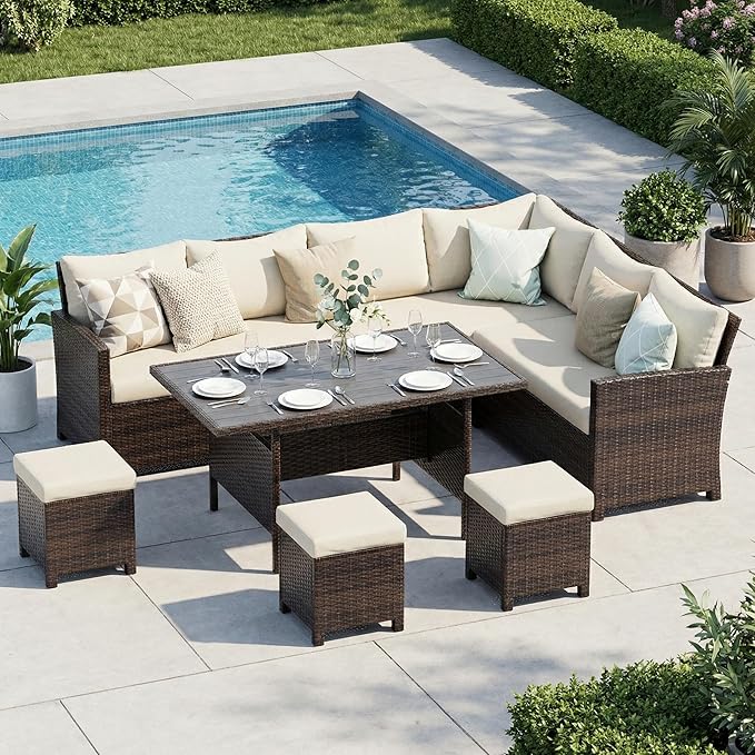 Wisteria Lane 7 Piece Patio Furniture Set, High Curved Back Wicker Patio by WisteriaLane