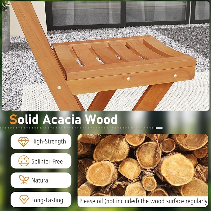 Tangkula Patio Folding Barstool, Outdoor Portable High Top Acacia Wood Bar - Image 7