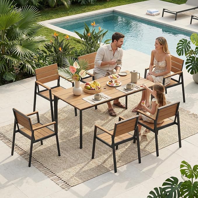Aluminum Outdoor Dining Set for 6, Patio Table and Chairs Set - Image 2