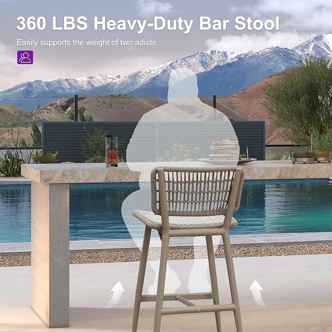 PURPLE LEAF Patio Counter Height Bar Stools Set of 2 Metal Bar Chairs - Image 7