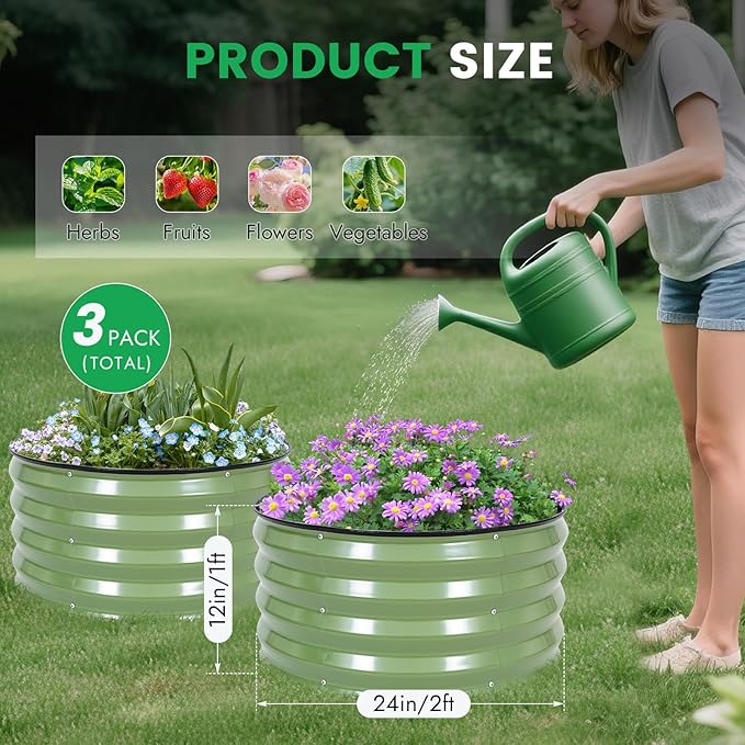 INNO STAG 3 Pcs Round Galvanized Raised Garden Bed — 2×2×1ft Planter Box - Image 2
