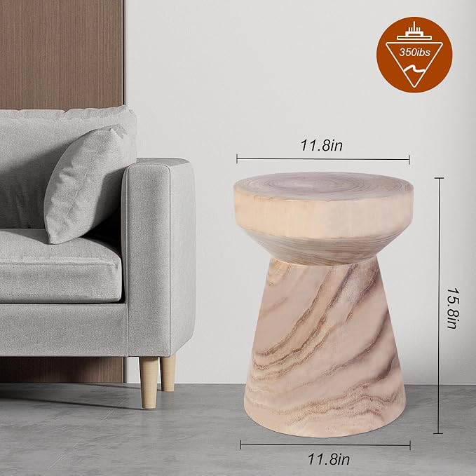 Athaliah Wooden Side Table, 15.8" Hand Carved Rustic Wood Tree Stump End Table - Image 3