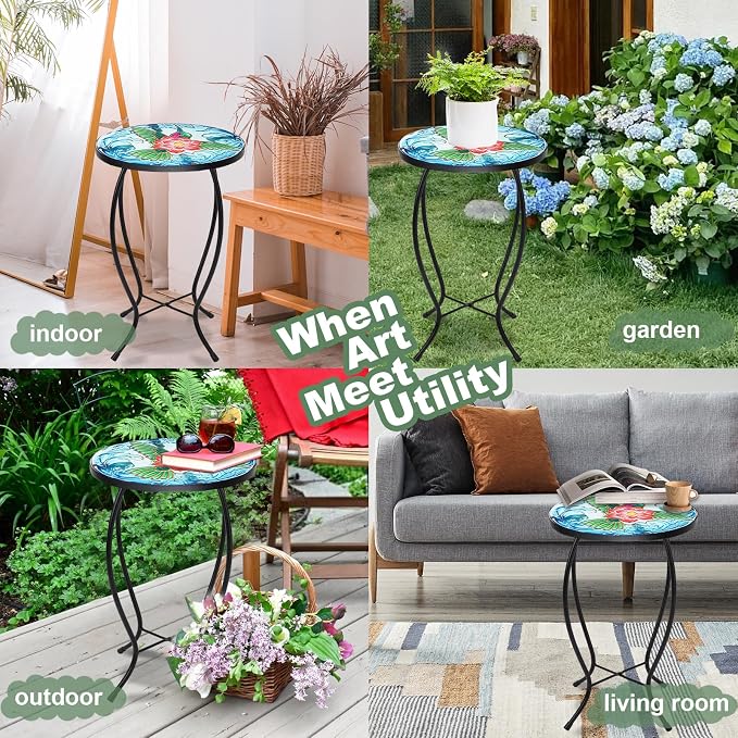 VCUTEKA Patio Side Table Outdoor Accent Table Bistro Coffee Table Plant End - Image 6