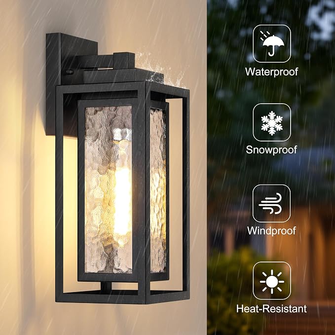Water Ripple Outdoor Wall Lantern, Exterior Porch Light Fixture Black, 2 Pack - Image 2