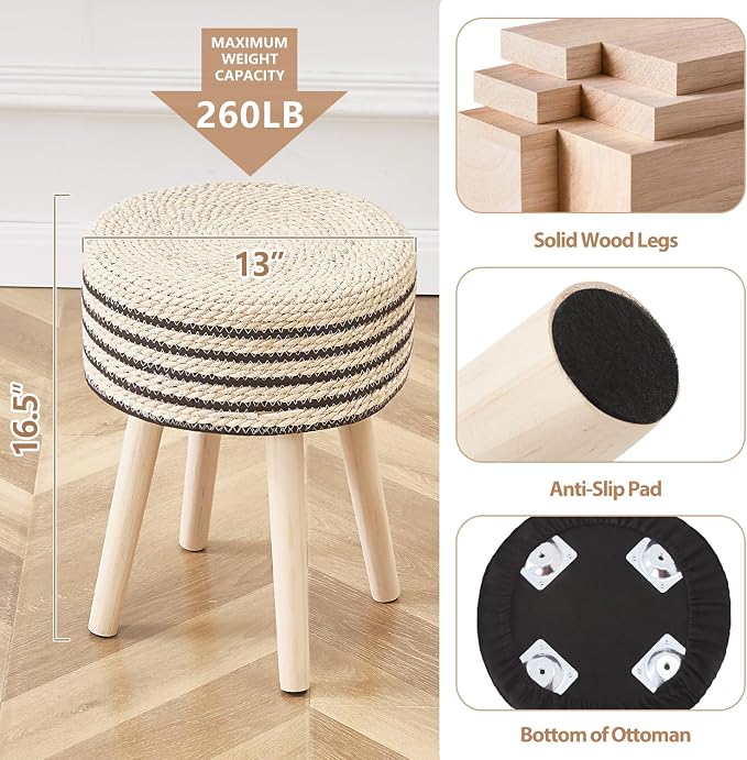 Cpintltr Round Ottoman Footstool Natural Seagrass Foot Stool Pouf Ottomans - Image 5