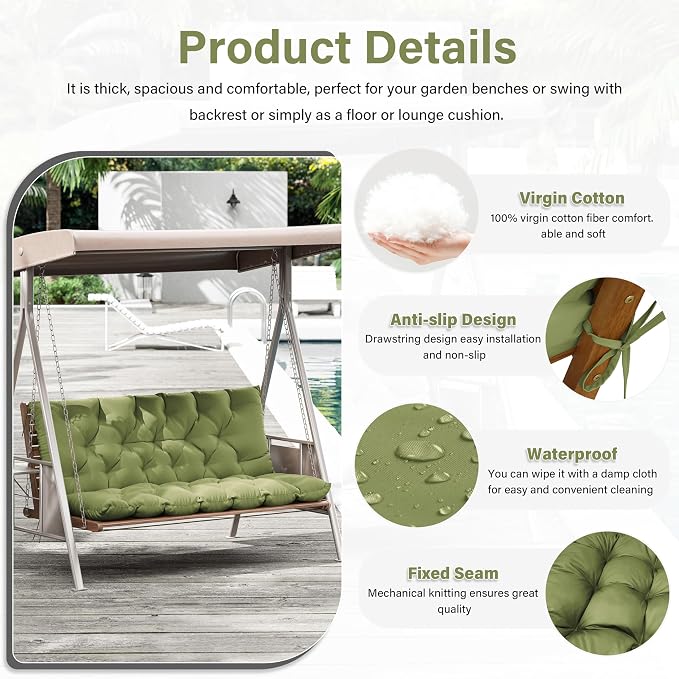 Porch Swing Cushion with Backrest, Waterproof Bench Cushion - Image 3
