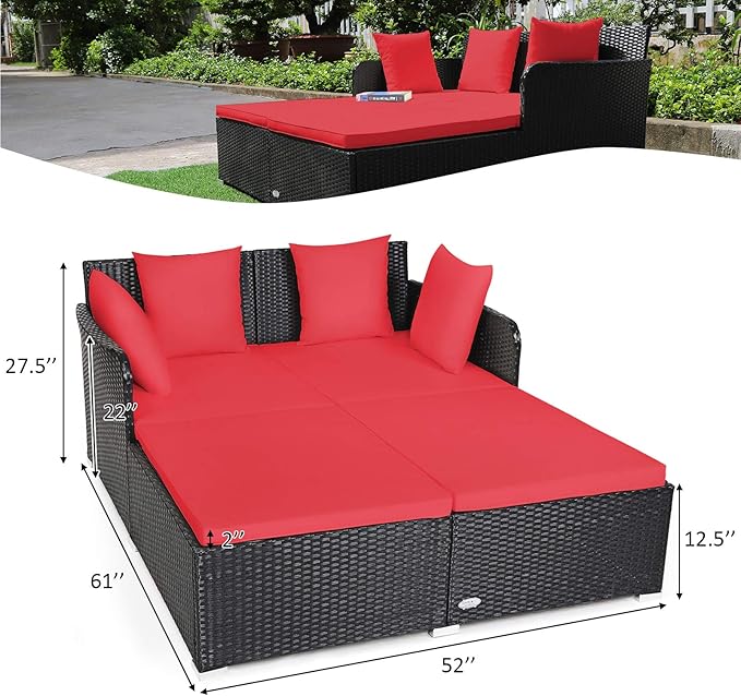 Tangkula Outdoor Rattan Daybed, Sunbed Wicker Furniture w/Spacious Seat - Image 5